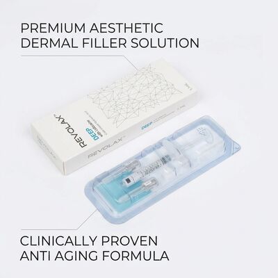 Injection de remplissage cutané de 24 mgml Revolax Profondeur moyenne à profonde Concentration du derme 20 mgml Solution pour augmentation du volume du visage