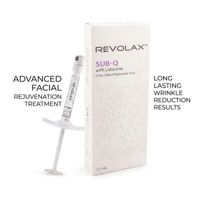 Injection de remplissage cutané de 24 mgml Revolax Profondeur moyenne à profonde Concentration du derme 20 mgml Solution pour augmentation du volume du visage