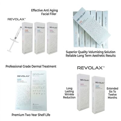 Injection de remplissage cutané de 24 mgml Revolax Profondeur moyenne à profonde Concentration du derme 20 mgml Solution pour augmentation du volume du visage