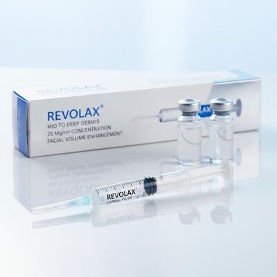 Injection de remplissage cutané de 24 mgml Revolax Profondeur moyenne à profonde Concentration du derme 20 mgml Solution pour augmentation du volume du visage