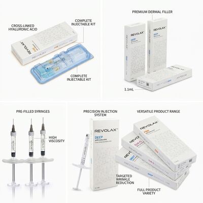 Revolax Fine, agent de comblement dermique monophasique à base d'acide hyaluronique, 1,1 ml pour la correction des pattes d'oie et des ridules