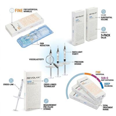 Revolax Fine, agent de comblement dermique monophasique à base d'acide hyaluronique, 1,1 ml pour la correction des pattes d'oie et des ridules