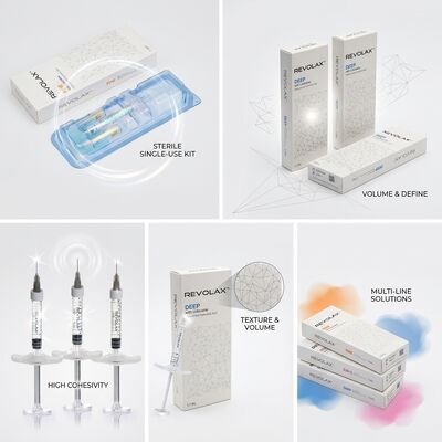Revolax Fine, agent de comblement dermique monophasique à base d'acide hyaluronique, 1,1 ml pour la correction des pattes d'oie et des ridules