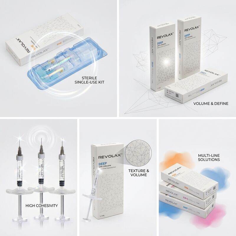 Revolax Fine, agent de comblement dermique monophasique à base d'acide hyaluronique, 1,1 ml pour la correction des pattes d'oie et des ridules